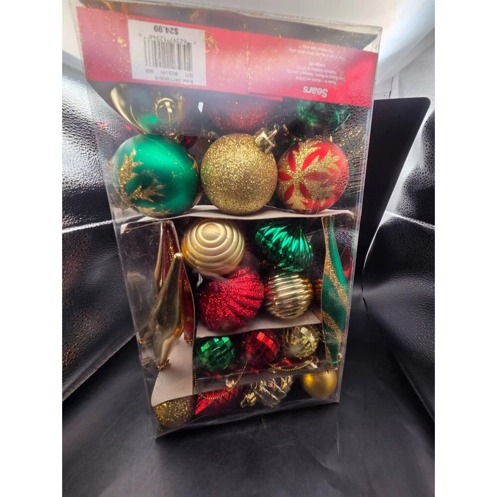 Sears Trim a Home 80 Shatterproof Christmas Ornaments Multicolor Green Red Gold
